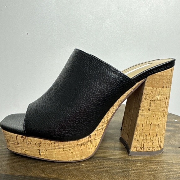 Krush Black Cork Block Heels Peep Toe Platform Sz UK 5 US 7 - Picture 4 of 10